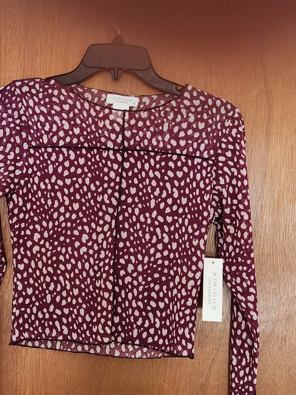 Burgundy Spot Print Long-Sleeve Top
